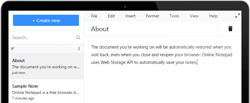 Lidionline Online Notepad Screenshot