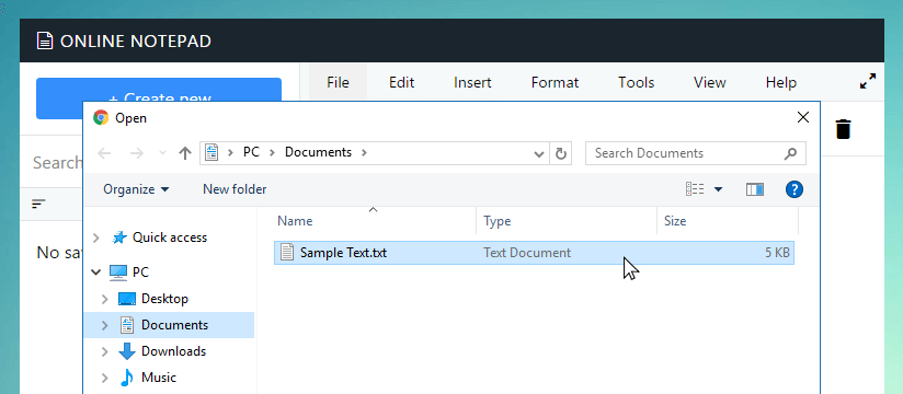 Open file dialog in Lidionline